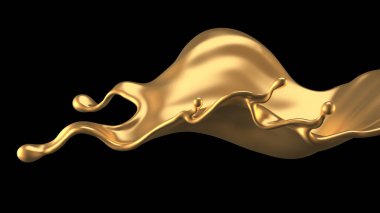 Zarif, lüks altın sıvısı. 3d illüstrasyon, 3d canlandırma.