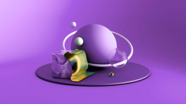 Elementlerle soyut arkaplan. 3d illüstrasyon, 3d canlandırma.