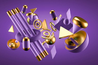 Elementlerle soyut arkaplan. 3d illüstrasyon, 3d canlandırma.