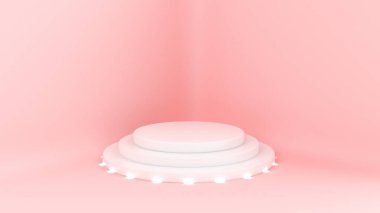 Pembe beyaz ışık arka planı, stüdyo ve kaide. 3d illüstrasyon, 3d canlandırma.