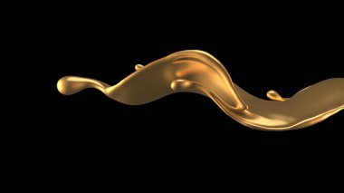 Zarif, lüks altın sıvısı. 3d illüstrasyon, 3d canlandırma.