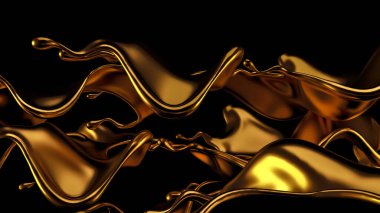 Zarif, lüks altın sıvısı. 3d illüstrasyon, 3d canlandırma.