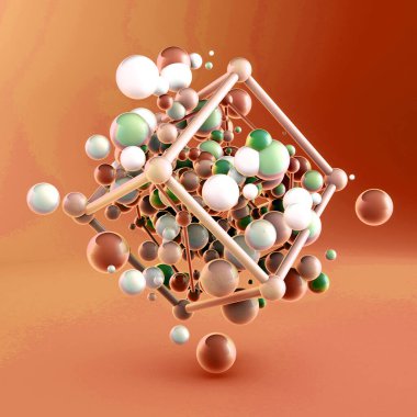Elementlerle soyut arkaplan. 3d illüstrasyon, 3d canlandırma.