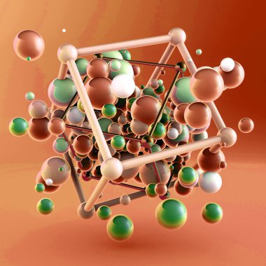 Elementlerle soyut arkaplan. 3d illüstrasyon, 3d canlandırma.
