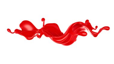 Kalın kırmızı sıvı serpintisi. 3d illüstrasyon, 3d canlandırma.