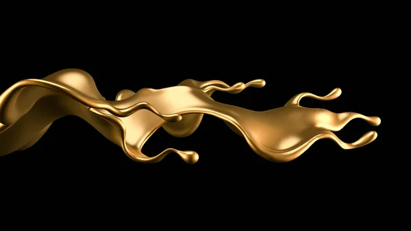 优雅奢华的黄金液体飞溅3D说明 3D渲染 — 图库照片