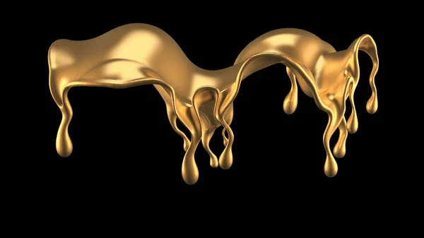 エレガントな 金の液体の豪華なスプラッシュ 3Dイラスト 3Dレンダリング — ストック写真
