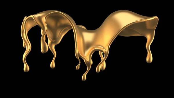 Elegáns Luxus Fröccsenő Arany Folyadék Illusztráció Renderelés — Stock Fotó