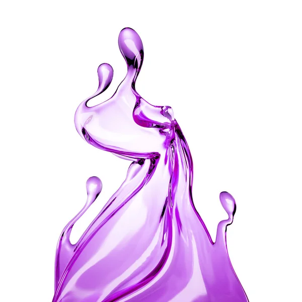 清澈的紫罗兰液体飞溅 3D说明 3D渲染 — 图库照片