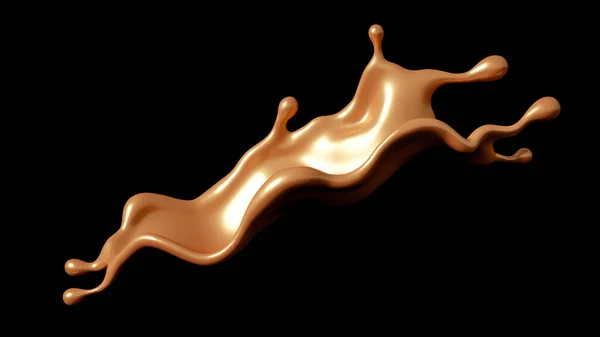 Splash Golden Caramel Black Background Illustration Rendering — Stock Photo, Image