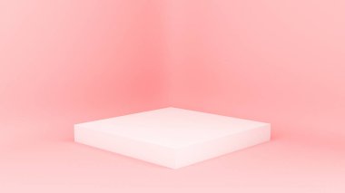 Pembe beyaz ışık arka planı, stüdyo ve kaide. 3d illüstrasyon, 3d canlandırma.