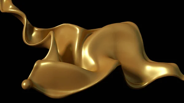 Šplouchnutí Zlatého Karamelu Černém Pozadí Ilustrace Vykreslování — Stock fotografie