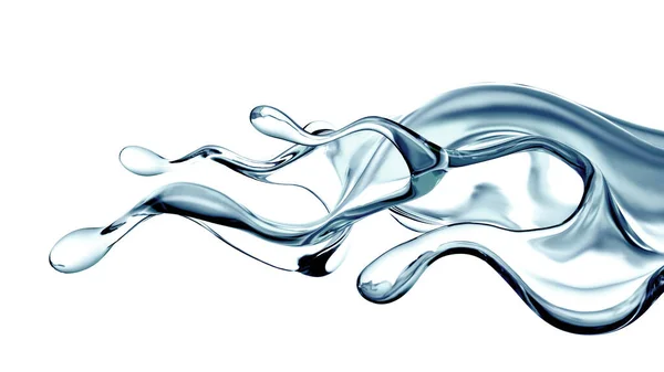 清澈的蓝色液体 水的飞溅 3D说明 3D渲染 — 图库照片