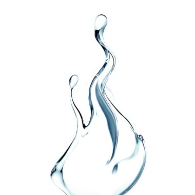 Bir tutam berrak mavi sıvı, su. 3d illüstrasyon, 3d canlandırma.