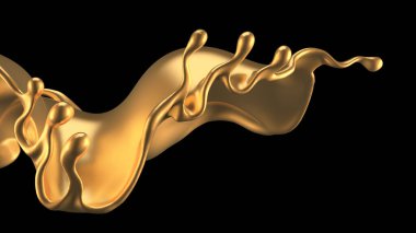 Zarif, lüks altın sıvısı. 3d illüstrasyon, 3d canlandırma.