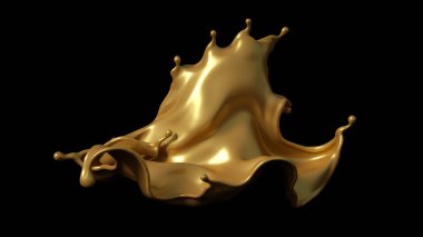 Siyah arka planda biraz altın karamel. 3d illüstrasyon, 3d canlandırma.