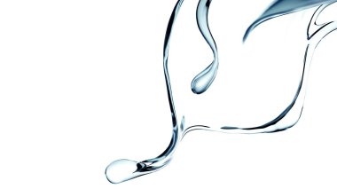 Bir tutam berrak mavi sıvı, su. 3d illüstrasyon, 3d canlandırma.