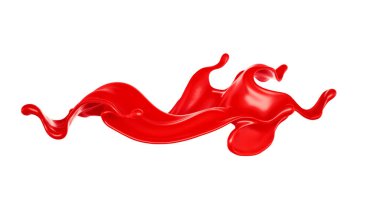 Kalın kırmızı sıvı serpintisi. 3d illüstrasyon, 3d canlandırma.