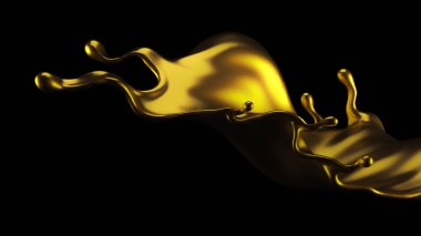 Zarif, lüks altın sıvısı. 3d illüstrasyon, 3d canlandırma.