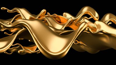 Zarif, lüks altın sıvısı. 3d illüstrasyon, 3d canlandırma.