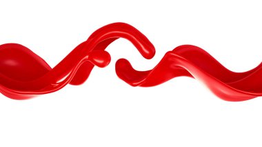 Kalın kırmızı sıvı serpintisi. 3d illüstrasyon, 3d canlandırma.