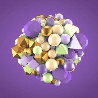 Elementlerle soyut arkaplan. 3d illüstrasyon, 3d canlandırma.