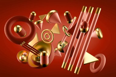 Elementlerle soyut arkaplan. 3d illüstrasyon, 3d canlandırma.