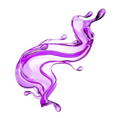 Temiz menekşe sıvısı serpintisi. 3d illüstrasyon, 3d canlandırma.