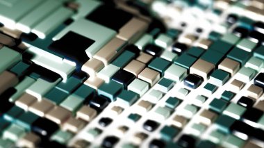 Tekno yüksek teknoloji geçmişi, geometri, küp, soyutlama. 3d illüstrasyon, 3d canlandırma.