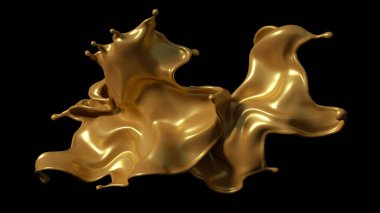 Siyah arka planda biraz altın karamel. 3d illüstrasyon, 3d canlandırma.