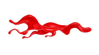 Kalın kırmızı sıvı serpintisi. 3d illüstrasyon, 3d canlandırma.