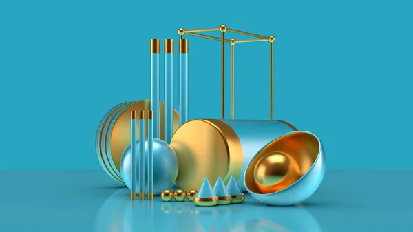 Effective composition with a group of objects, background and abstraction. 3d illustration