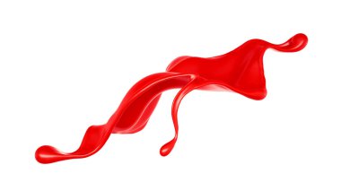 Kalın kırmızı sıvı serpintisi. 3d illüstrasyon, 3d canlandırma.