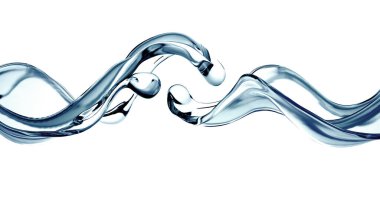 Bir tutam berrak mavi sıvı, su. 3d illüstrasyon, 3d canlandırma.