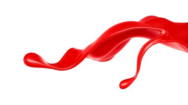 Kalın kırmızı sıvı serpintisi. 3d illüstrasyon, 3d canlandırma.