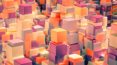 Tekno yüksek teknoloji geçmişi, geometri, küp, soyutlama. 3d illüstrasyon, 3d canlandırma.