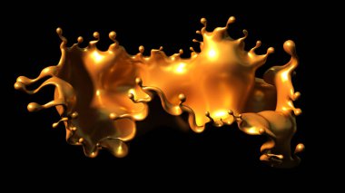 Siyah arka planda biraz altın karamel. 3d illüstrasyon, 3d canlandırma.