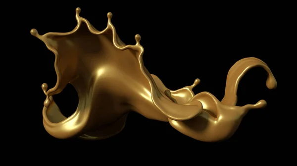 黒い背景に金色のキャラメルのスプラッシュ 3Dイラスト 3Dレンダリング — ストック写真