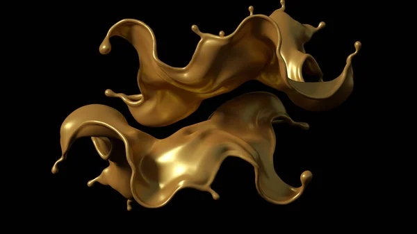 Splash Golden Caramel Black Background Illustration Rendering — Stock Photo, Image