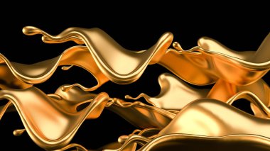 Zarif, lüks altın sıvısı. 3d illüstrasyon, 3d canlandırma.