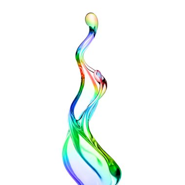 Çok renkli şeffaf sıvı damlası. 3d illüstrasyon, 3d canlandırma.