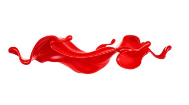 Kalın kırmızı sıvı serpintisi. 3d illüstrasyon, 3d canlandırma.