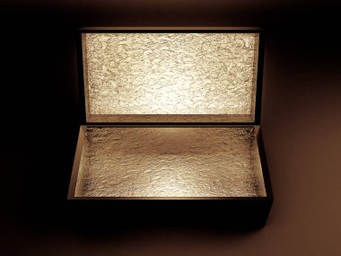 Güzel bir hediye paketi, siyah arka planda altın sarısı. 3d illüstrasyon, 3d canlandırma.