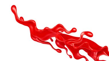 Kalın kırmızı sıvı serpintisi. 3d illüstrasyon, 3d canlandırma.