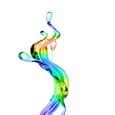 Çok renkli şeffaf sıvı damlası. 3d illüstrasyon, 3d canlandırma.