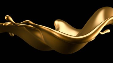 Zarif, lüks altın sıvısı. 3d illüstrasyon, 3d canlandırma.