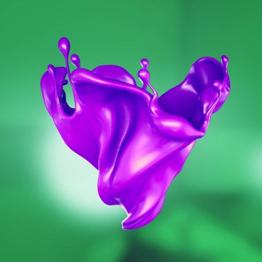 Bir tutam kalın mor sıvı. 3d illüstrasyon, 3d canlandırma.