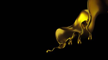 Zarif, lüks altın sıvısı. 3d illüstrasyon, 3d canlandırma.