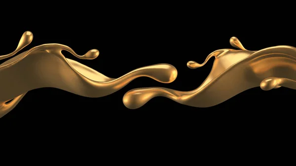 Elegante Luxo Respingo Líquido Ouro Ilustração Renderização — Fotografia de Stock