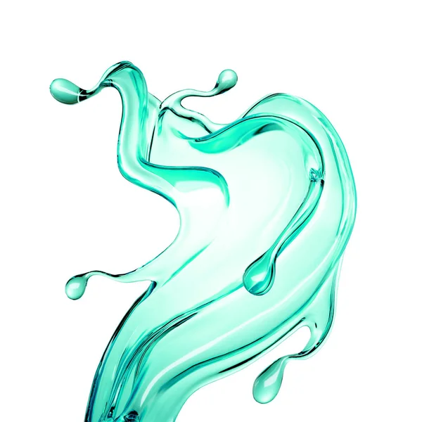 Spritzer Transparentes Türkisfarbenes Wasser Auf Weißem Hintergrund Illustration Rendering — Stockfoto